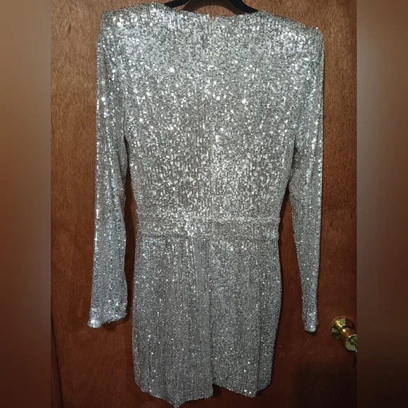 Ramy Brook Champagne Long Sleeve Sequin Mini Dress - Picture 6 of 9
